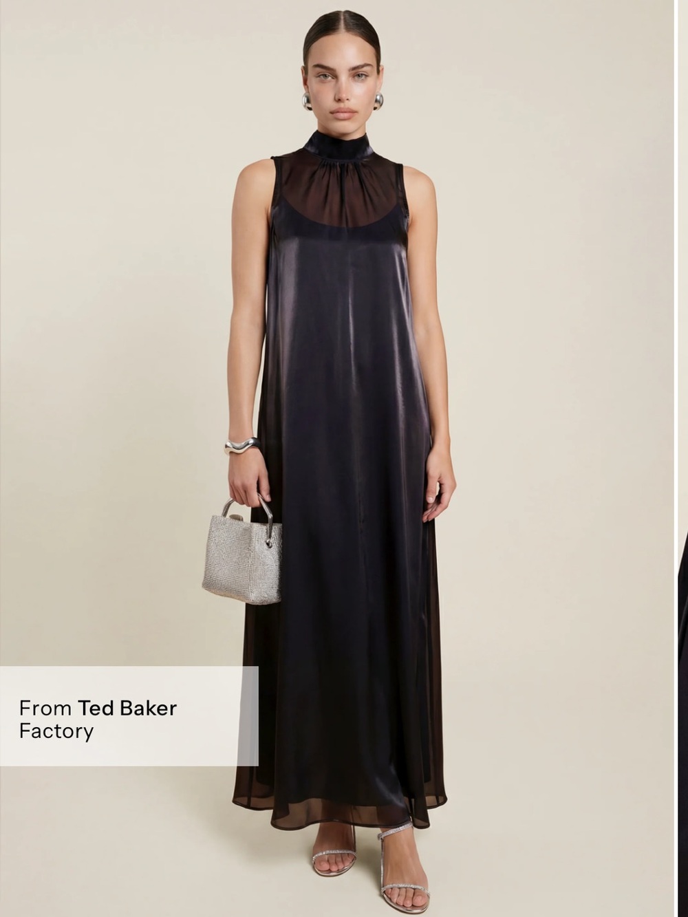 CAARA Dark Navy Alette Organza Back Tie High-Neck Maxi Dress NEW XS & M